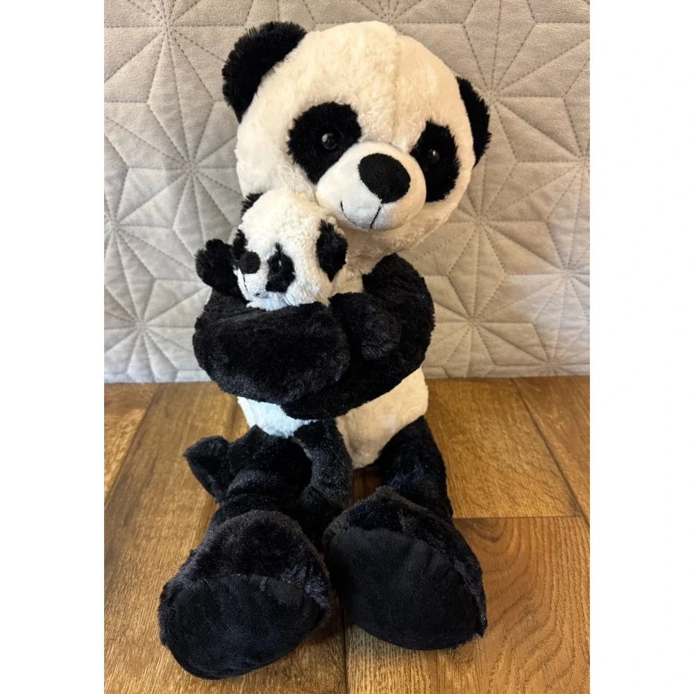 Kellytoy Panda Bear Hugging Baby Plush Black White 24 Inches Stuffed Animal Toy